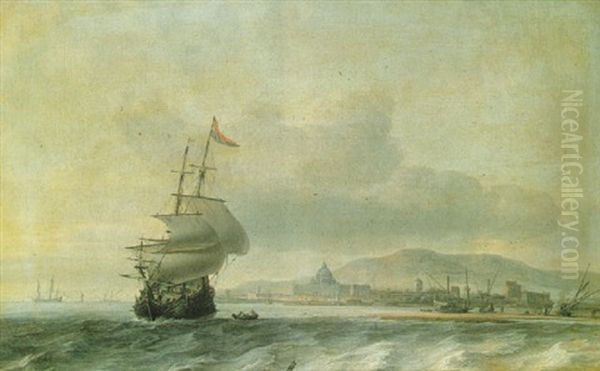 Navires Hollandais Aux Abords Du Rivage Avec Un Palais Baroque - view 1