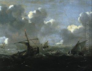 Fischerboote Auf Bewegter See by Jan Theunisz Blankerhoff