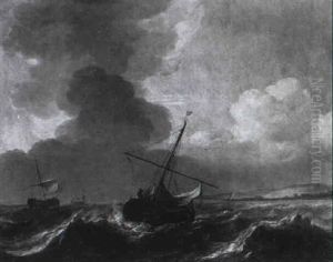 Schiffe Auf Bewegter See In Kustenn,he by Jan Theunisz Blankerhoff