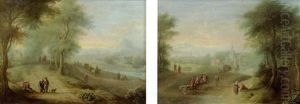 Les Carrioles Sur La Route (+ Le Chemin Borde D'arbres; Pair) by Jacques Willem Van Blarenberghe