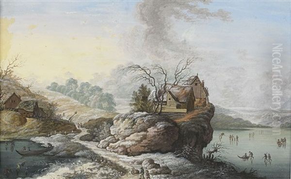 Vinterlandskap Med Skridskoakare - view 1