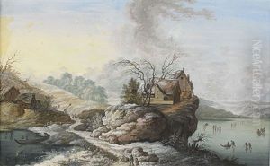 Vinterlandskap Med Skridskoakare