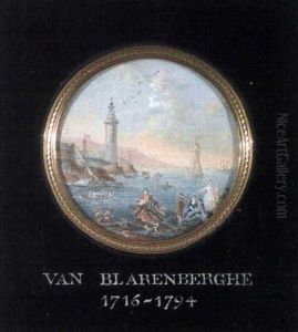 Vue De L'entree D'un Port Anime De Personnages by Louis Nicolas van Blarenberghe