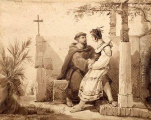 Moine Entreprenant Une Jeune Italienne by Jean Alaux