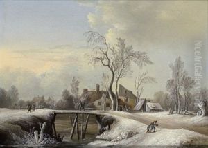 Winterlandschaft Mit Reisenden Winterlandschaft Mit Reisenden