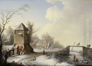 Winterlandschaft Mit Einem Turm Und Schlittschuhlaufern by Louis Nicolas van Blarenberghe