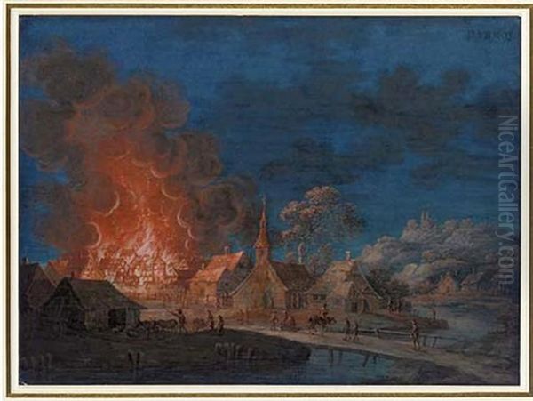 A Village On Fire By Moonlight - view 1