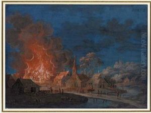 A Village On Fire By Moonlight by Louis Nicolas van Blarenberghe
