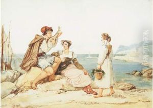 Un Musicien Et Deux Femmes Sur La Cote Napolitaine by Jean Alaux