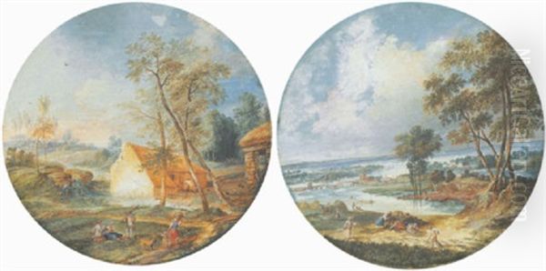 View Of A Farm By A Stream - view 1