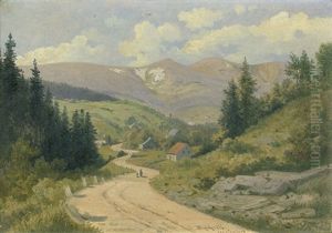 Blick Ins Schlesische Riesengebirge Bei Agnetendorf; Bauerliches Anwesen In Sommerlicher Landschaft (2 Works) by Arthur Blaschnik