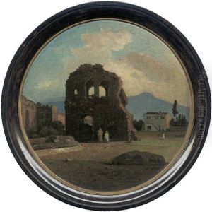 Romische Ruinen, Im Hintergrund Die Albaner Berge; Blick Uber Den Golf Von Neapel Auf Den Vesuv (2 Works) by Arthur Blaschnik