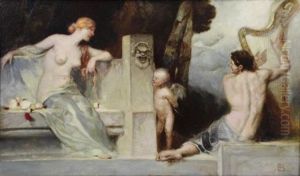 Classical Scene With Nudes And Putto by Edwin Howland Blashfield