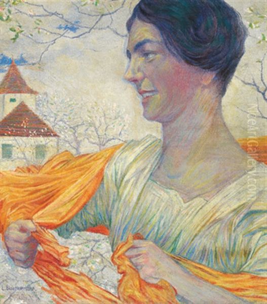 Bildnis Einer Frau Mit Orangem Tuch In Einer Fruhlingslandschaft - view 1