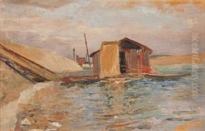 Uferlandschaft Mit Fischerhauschen Uferlandschaft Mit Fischerhauschen