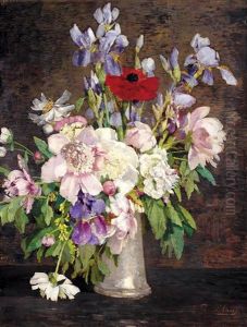 Stilleben Mit Schwertlilien, Pfingstrosen Und Mohnblume (still Life With Irises, Peonies And Poppy) by Tina Blau