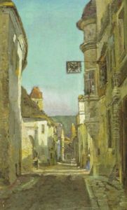 Durnstein An Der Donau: Blick In Eine Altstadtgasse In Halbschatten Und Sonnenlicht Und Mit Staffagefiguren