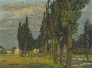 Pappelallee Vor Einem Dorf