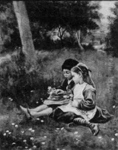 Children Picking Flowers by Charles F. Blauvelt