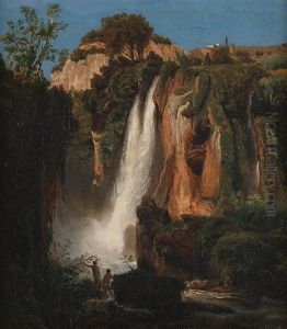 Zwei Akte Am Gebirgswasserfall Bei Tivoli by Carl Blechen