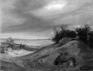 Landschaft Mit Fuchs Vor Dem Bau