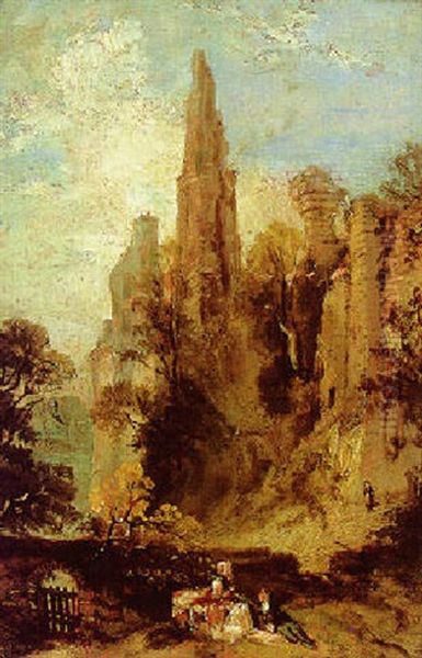 Landschaft Mit Figuren Und Ruinen Einer Burg - view 1