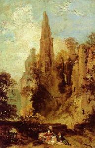 Landschaft Mit Figuren Und Ruinen Einer Burg by Carl Blechen