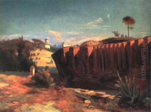 Parkmauer Bei Villa Borghese Und Villa Raphaela by Carl Blechen