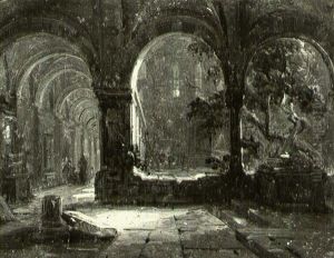 In The Moonlit Courtyard by Carl Blechen