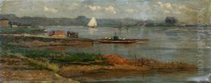 Bedrijvigheid Op De Rivier by Wilhelm Christiaan Constant Bleckmann