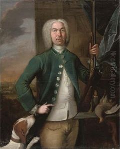Portrait Of A Gentelman Holding A Gun In His Left Hand, A Dog At His Side