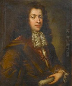 Portrait Of A Gentleman In A Claret Coat With A Brown Wrap And A Lace Jabot, Holding A Scroll