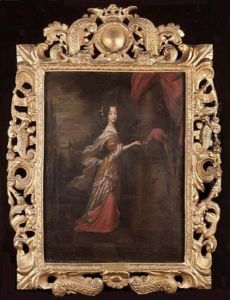 Portrait Of A Young Woman Before A Column, Feeding A Parrot, A View To A Palace And Garden Beyond by Richard (Risaert van) Bleeck