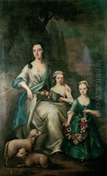 Portrait Of Mrs. Mytton Of Halston Nee Letitia Owen, Seated In A Landscape With Her Two Young Daughters, Letitia And Anna - view 1