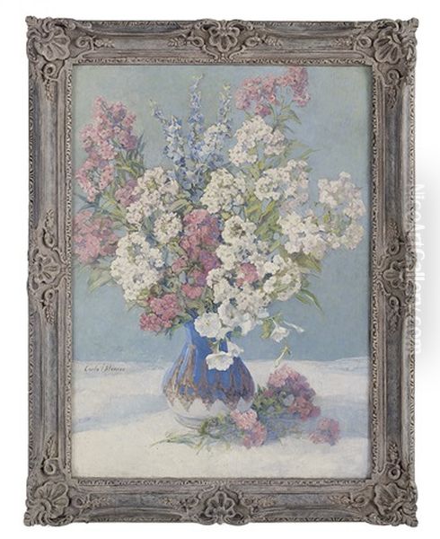 Bouquet Of Phlox In A Blue Aesthetic Vase - view 1