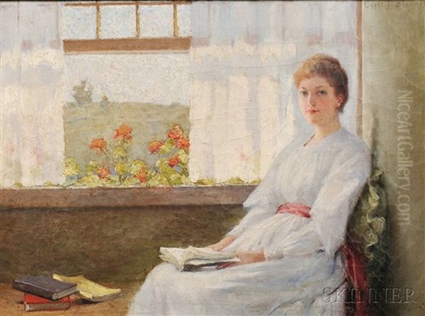 Lady In White Seated By A Window - view 1