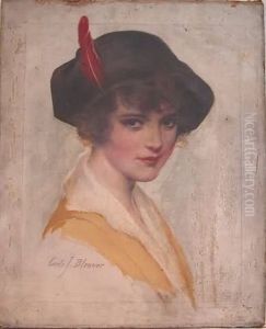 Illustration Of A Young Woman Wearing A Hat With A Red Feather by Carle John Blenner