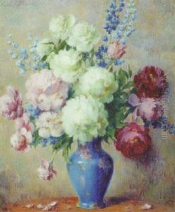 Peonies And Delphiniums by Carle John Blenner