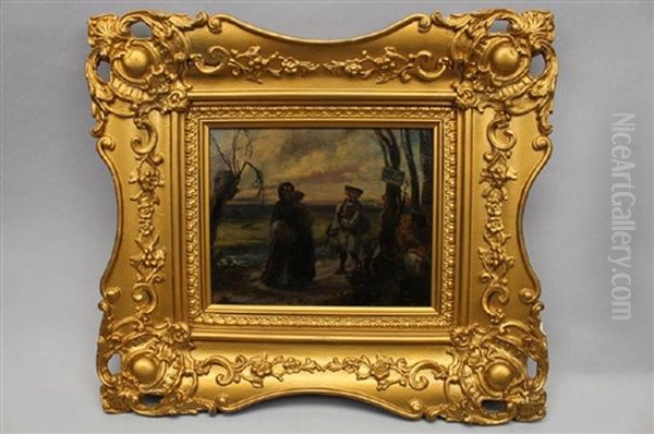 Figures Walking Along A Wooded Pathway - view 1