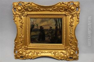 Figures Walking Along A Wooded Pathway