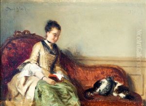 Interior With A Young Lady Reading by David Bles