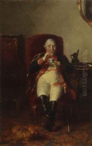 Twee Oranjeklanten: An Officer Drinking Hot Chocolate In An Interior by David Bles