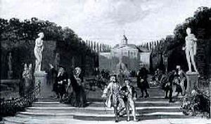 Elegant Company Promenading In The Garden Of A Palatial Mansion Elegant Company Promenading In The Garden Of A Palatial Mansion