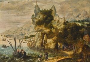 Extensive Coastal Landscape With The Calling Of Saint Peter by Herri met de Bles