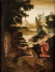 Paysage A L'eglise Avec Saint Jerome by Herri met de Bles