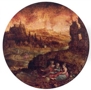 Lot Und Seine Tochter, Im Hintergrund Das Brennende Sodom by Herri met de Bles