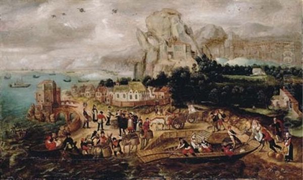 A River Landscape With Fishermen Unloading Their Catch With The Return From The Flight Into Egypt - view 1