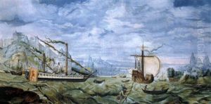 Kustenlandschaft Mit Schiffen Und Dem Heiligem Christopherus