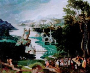 Flusslandschaft Mit Episoden Aus Dem Leben Johannes Des Taufers by Herri met de Bles