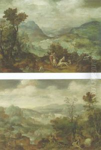 An Extensive Landscape With Venus And Adonis(?) by Herri met de Bles